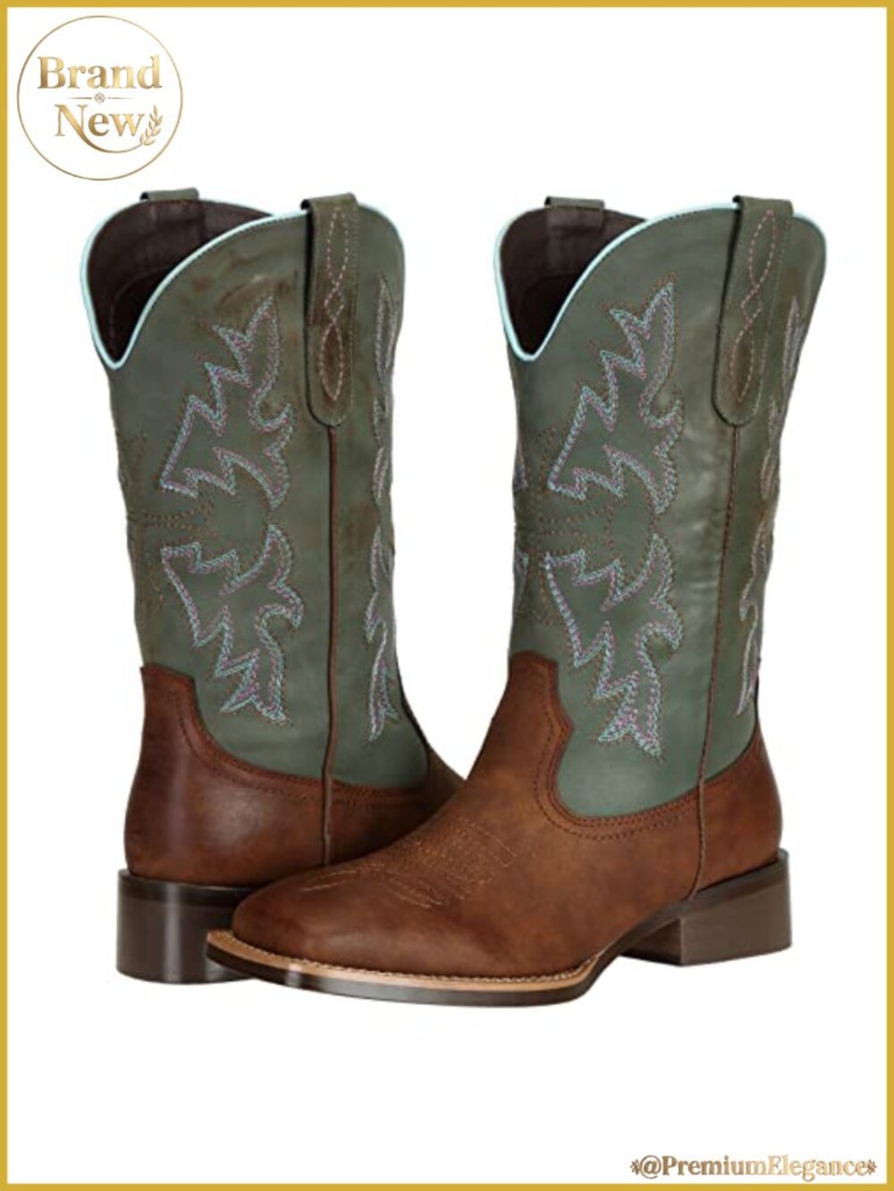 Wide Calf Faux Leather Square Toe Cowboy Western Boots Mid-Calf